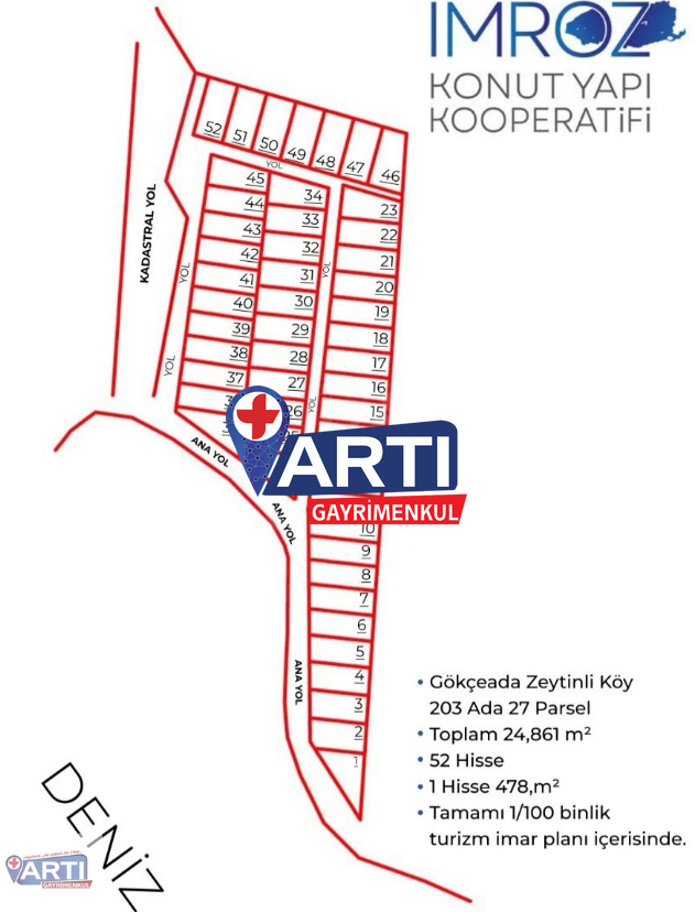 ARTI GAYRİMENKUL'DEN GÖKÇEADA TURİZM İMAR PLANINDA 478 M2 HİSSE