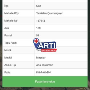 ARTI GAYRİMENKUL'DEN ÇAN TERZİALAN KÖYÜ'NDE SATILIK TARLA