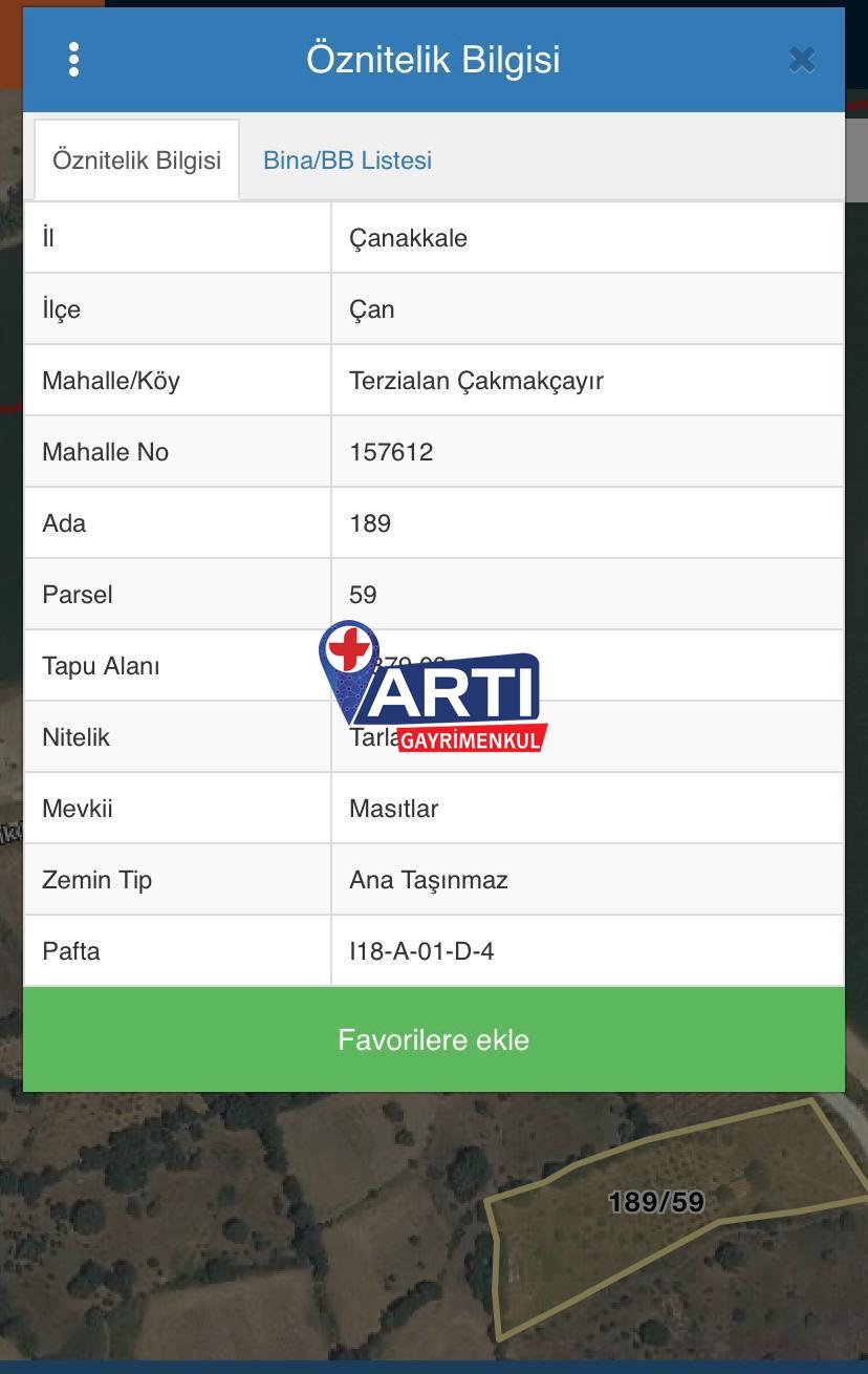ARTI GAYRİMENKUL'DEN ÇAN TERZİALAN KÖYÜ'NDE SATILIK TARLA